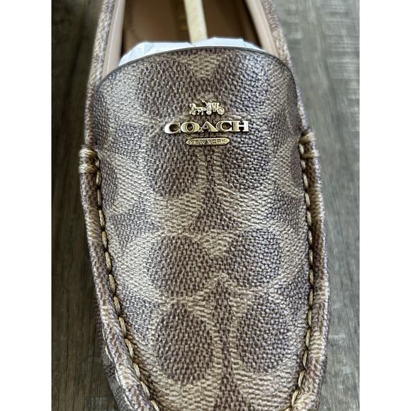 Coach Women's Marley Driver Loafers Size 9.5 Tan Monogram Logo Canvas - Picture 3 of 12